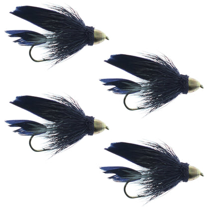 Cone Head Black Muddler Minnow Streamer Fly  - 4 Flies Size 8