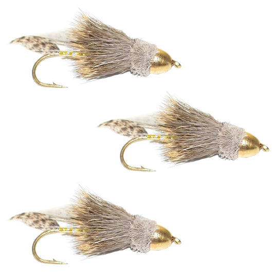 3 Pack Cone Head Muddler Minnow Trout and Bass Streamer Fly - Size 6