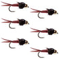 Barbless Bead Head Red Copper John Nymph Fly  - 6 Flies Hook Size 14