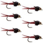 Barbless Bead Head Red Copper John Nymph Fly  - 6 Flies Hook Size 12