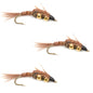 3 Pack Double Bead Pheasant Tail Nymph Fly Fishing Flies Hook Size 12