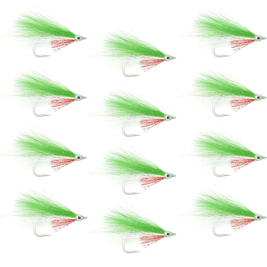 Lefty's Deceiver Saltwater Streamer Fly - Green/White - 12 Flies - Size 1/0