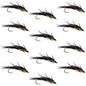 Double Bead Black Stone Fly with Black Biot Legs - Stonefly Wet Fly - 1 Dozen Flies Hook Size 6