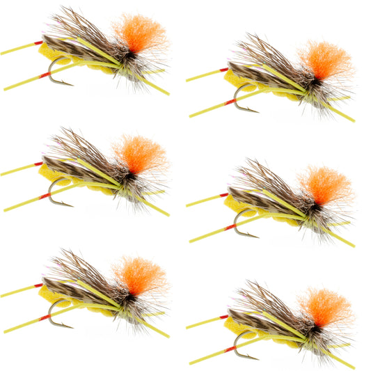 Feth Hopper Yellow - Foam Grasshopper Fly Pattern - 6 Flies Size 10