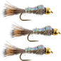 3 Pack Barbless Bead Head Flash Back Gold Ribbed Hare's Ear Nymph Flies Hook Size 14
