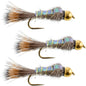 3 Pack Tungsten Bead Head Flash Back Gold Ribbed Hare's Ear Nymph Fly Fishing Flies Hook Size 10