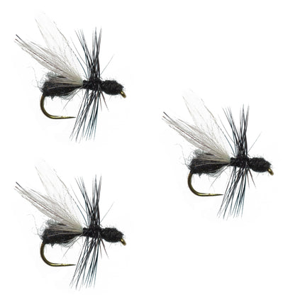 3 Pack Black Fur Flying Ant Terrestrial Trout Dry Fly - Hook Size 12