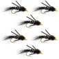 Tungsten Bead Head Rubber Legs Black Gold-Ribbed Hare's Ear Trout Fly Nymph - 6 Flies Hook Size 12