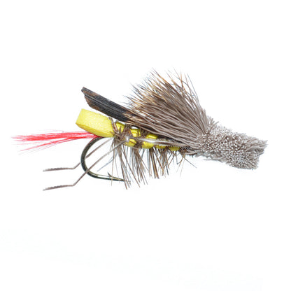 Daves Hopper Yellow Foam Body Grasshopper Fly - 1 Dozen Flies  Size 10