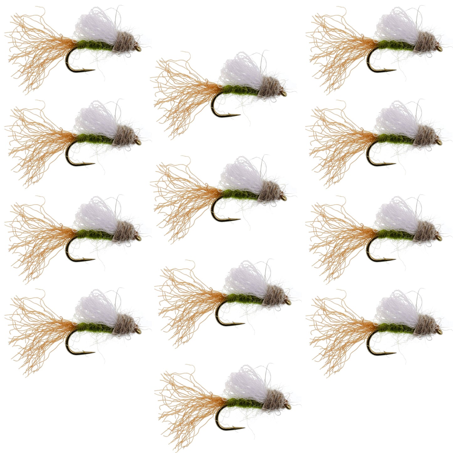 Olive Iris Caddis Emerger Caddis  Trout Dry Fly - 12 Flies Hook Size 16