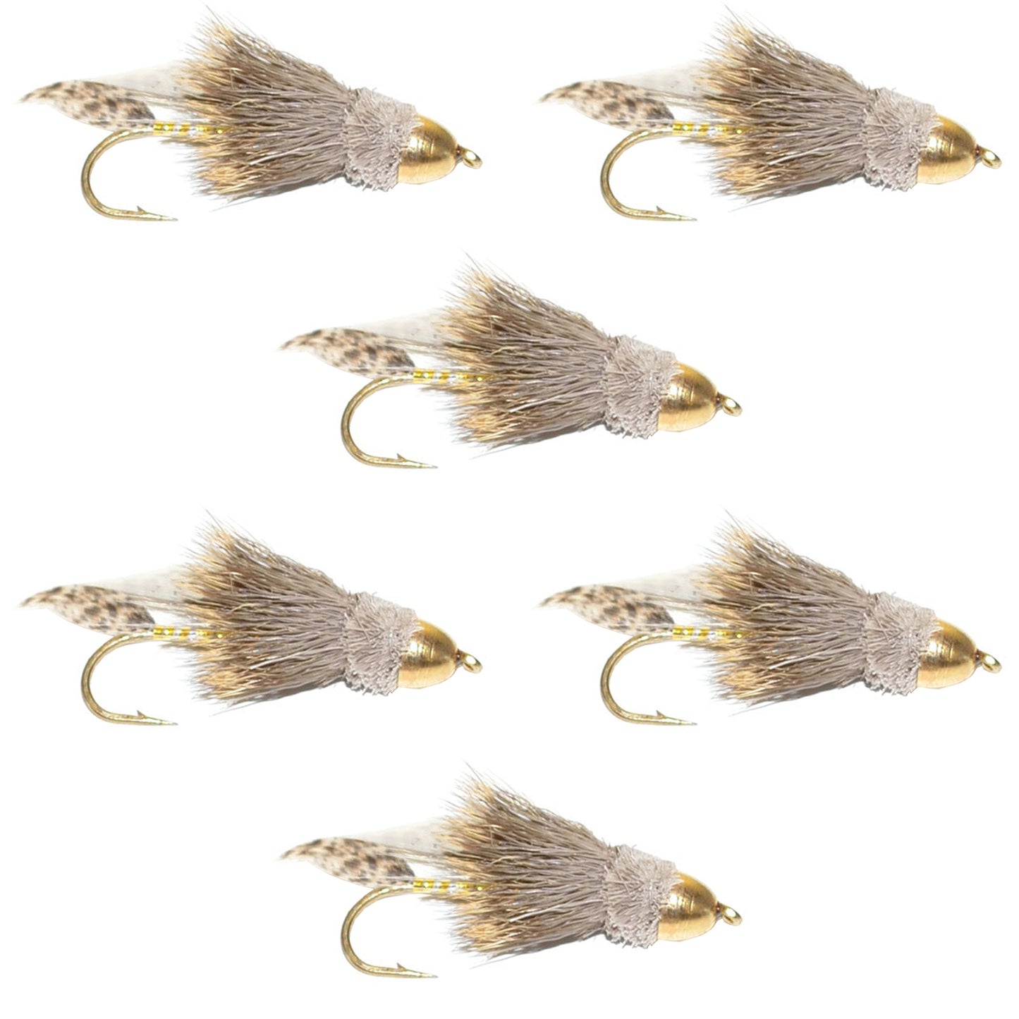 Cone Head Muddler Minnow Trout and Bass Streamer Fly - 6 Flies Size 6