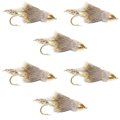 Cone Head Muddler Minnow Trout and Bass Streamer Fly - 6 Flies Size 10