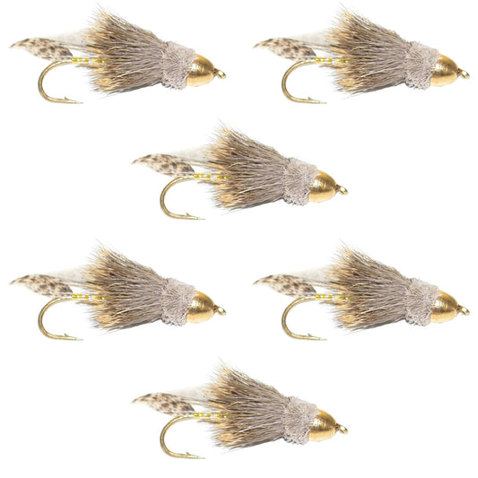 Cone Head Muddler Minnow Trout and Bass Streamer Fly - 6 Flies Size 10