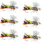 Parachute Chernobyl Ant Black Orange Foam Body Grasshopper Fly - 6 Flies Hook Size 10