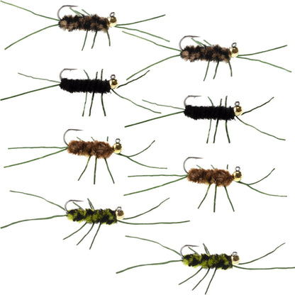 Tungsten Bead Jigged Pat's Rubber Legs Euro Nymph Assortment Fly Fishing Flies - 8 Flies Hook Size 10