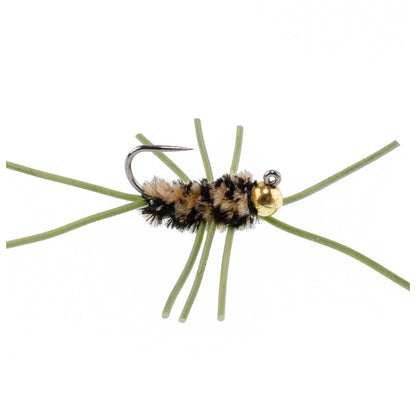 Barbless Pat's Rubber Legs Tungsten Bead Jigged  Coffee/Black Euro Nymph  - Set of 6 Flies Hook Size 10