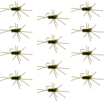 Pat's Rubber Legs Tungsten Jig Dark Olive Euro Nymph 12 Flies Size 10