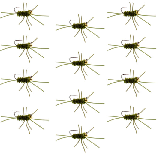 Pat's Rubber Legs Tungsten Jig Dark Olive Euro Nymph 12 Flies Size 10