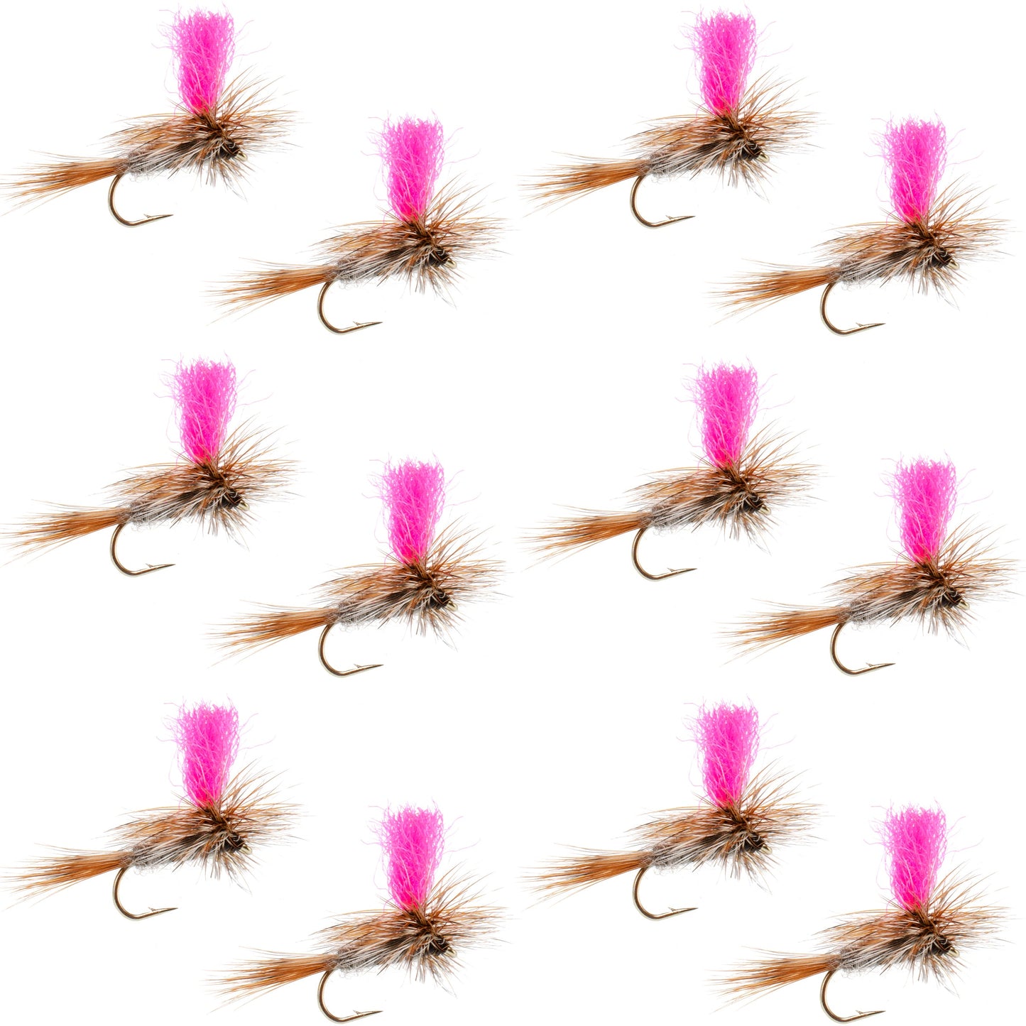 Adams Hi-Viz Parachute Classic Dry Fly - 12 Flies Hook Size 14