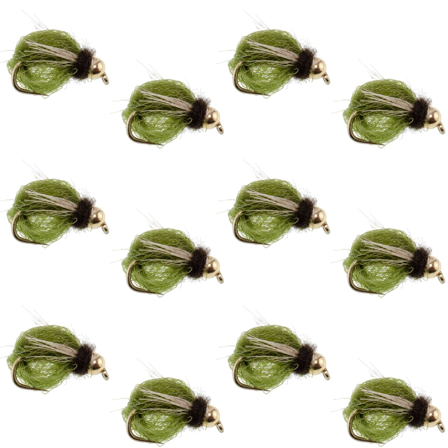 Bead Head LaFontaine Olive Deep Sparkle Caddis Pupa - 12 Flies Size 18