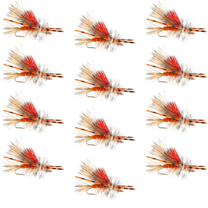 Kaufmann's Orange Crystal Stimulator Rubber Legs Dry Fly - 1 Dozen Flies Hook Size 16