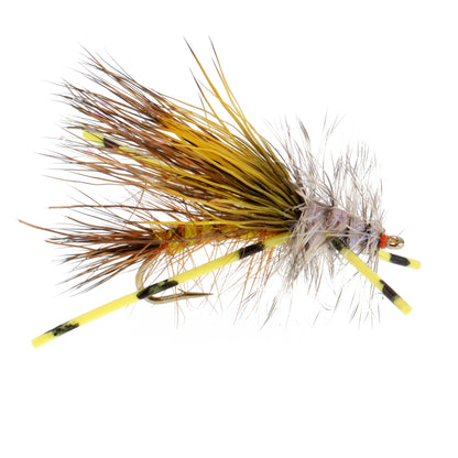 Kaufmann's Yellow Crystal Stimulator Rubber Legs Dry Fly - 1 Dozen Flies Hook Size 16