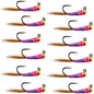 Tungsten Hot Spot Purple Perdigon Tactical  Nymph Fly - 12 Flies Size 18