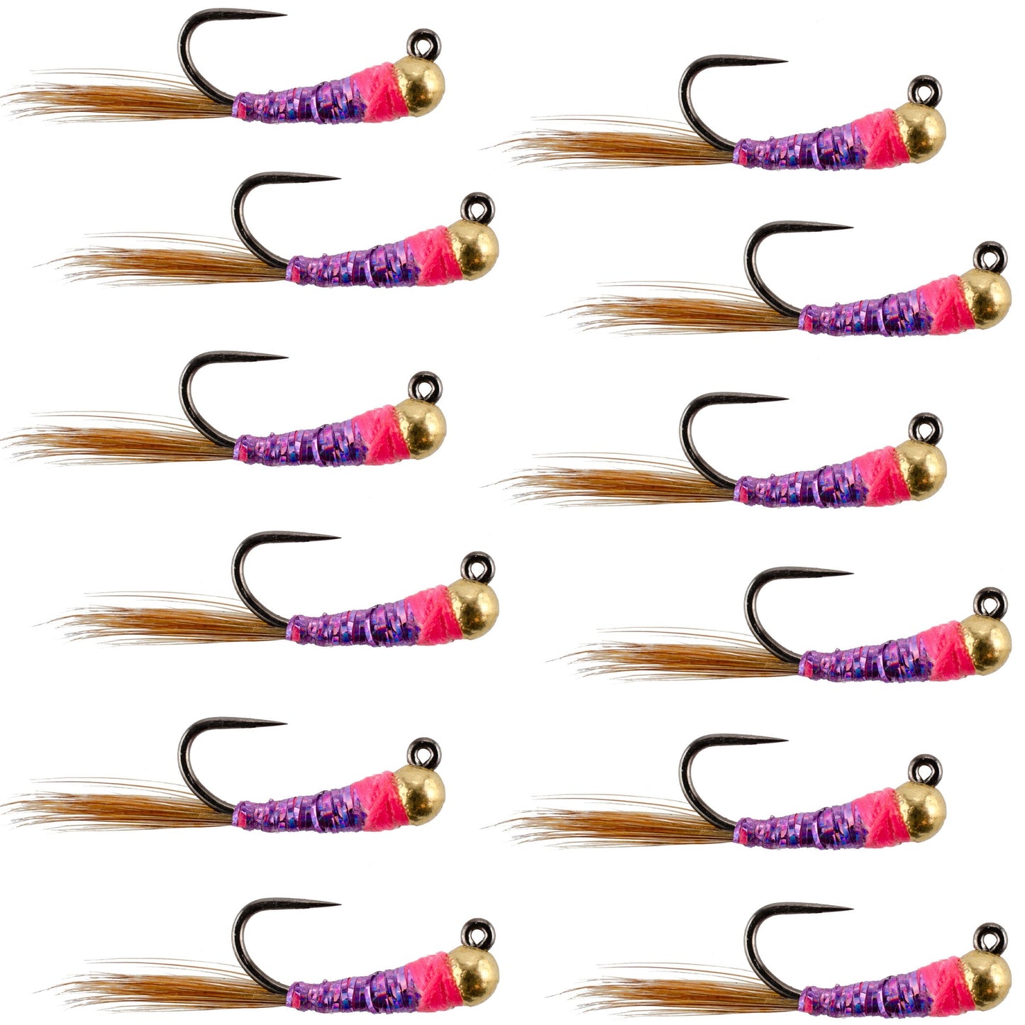 Tungsten Hot Spot Purple Perdigon Tactical  Nymph Fly - 12 Flies Size 16