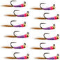 Tungsten Hot Spot Purple Perdigon Tactical  Nymph Fly - 12 Flies Size 16