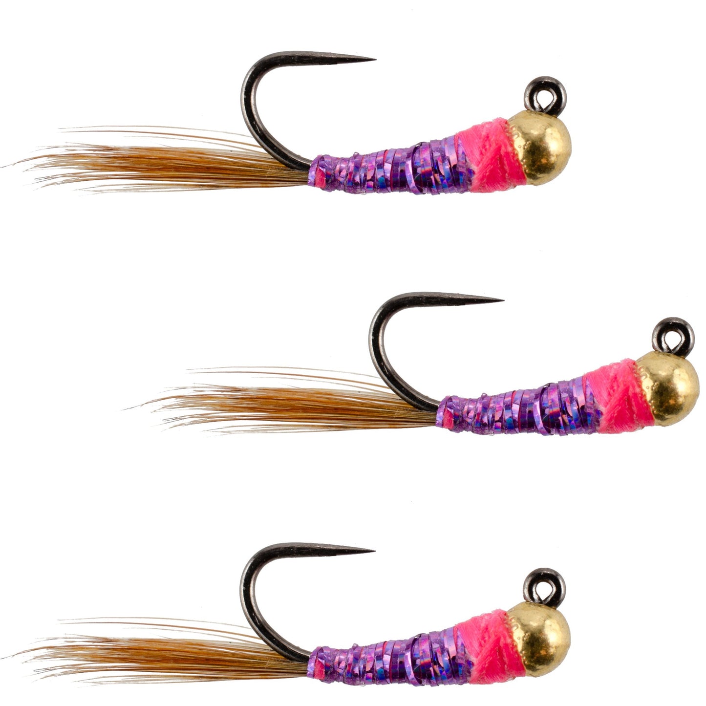 3 Pack Tungsten Hot Spot Purple Perdigon Tactical Euro Nymph Fly - Size 16