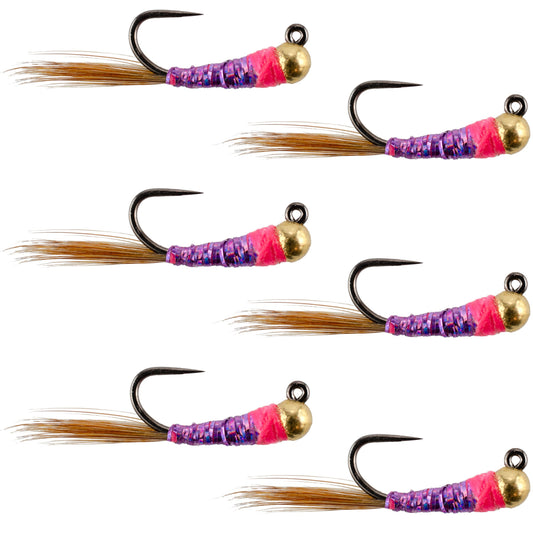 Tungsten Hot Spot Purple Perdigon Tactical Euro Nymph Fly - 6 Flies Size 16