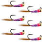 Tungsten Hot Spot Purple Perdigon Tactical Euro Nymph Fly - 6 Flies Size 14