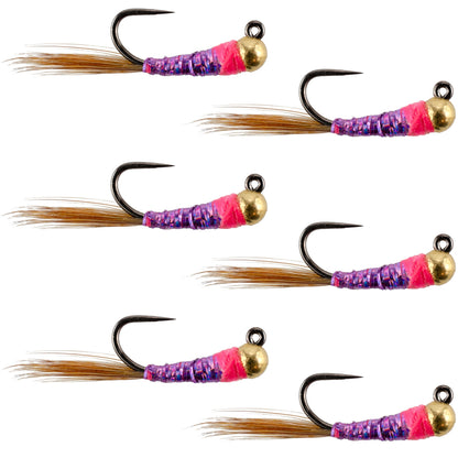 Tungsten Hot Spot Purple Perdigon Tactical Euro Nymph Fly - 6 Flies Size 18