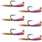 Tungsten Hot Spot Purple Perdigon Tactical Euro Nymph Fly - 6 Flies Size 18