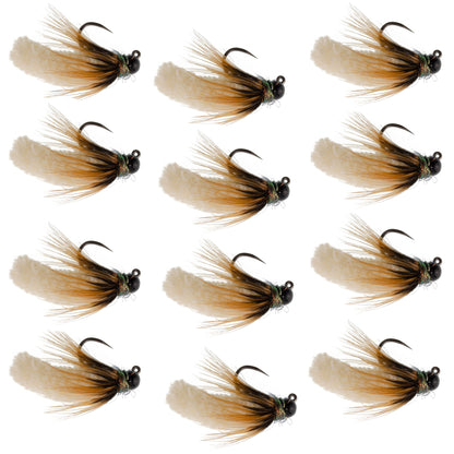 Tungsten Bead Cream Mop Fly Tactical Jigh Euro Nymph - 12 Flies Size 14