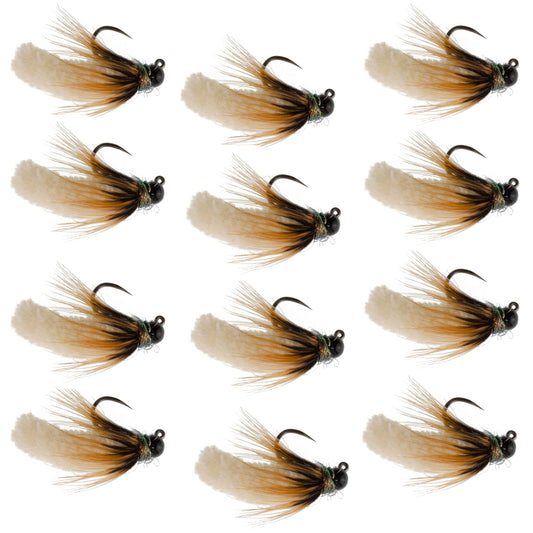 Tungsten Bead Cream Mop Fly Tactical Jigh Euro Nymph - 12 Flies Size 14