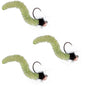 3 Pack Tungsten Bead Chartreuse Wormy Mop Fly Tactical Jig Czech Euro Nymph Barbless -  Size 14