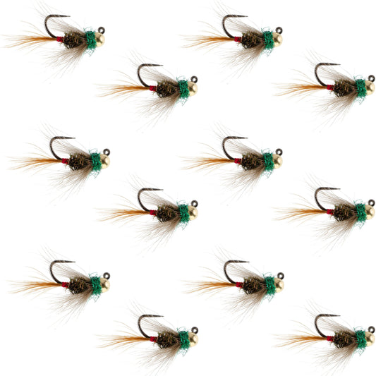 Tungsten Bead Tactical CDC Frenchie  Nymph Euro Fly - 12 Flies Size 14