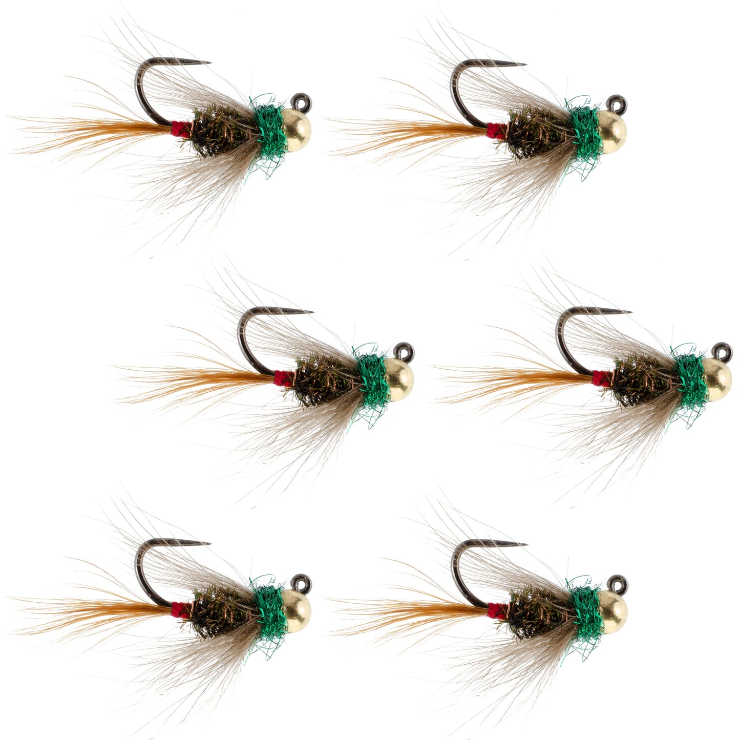Tungsten Bead Tactical CDC Frenchie Czech Nymph Euro Jig - 6 Flies Size 12
