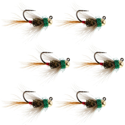 Tungsten Bead Tactical CDC Frenchie Czech Nymph Euro Jig - 6 Flies Size 14