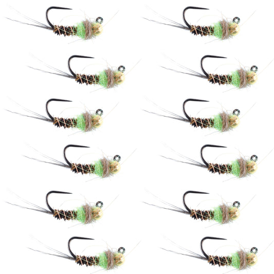 Tungsten Hot Spot Pheasant Tail Tactical Jig Euro Fly - 12 Flies Size 14