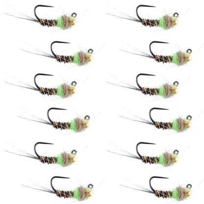 Tungsten Hot Spot Pheasant Tail Tactical Jig Euro Fly - 12 Flies Size 18