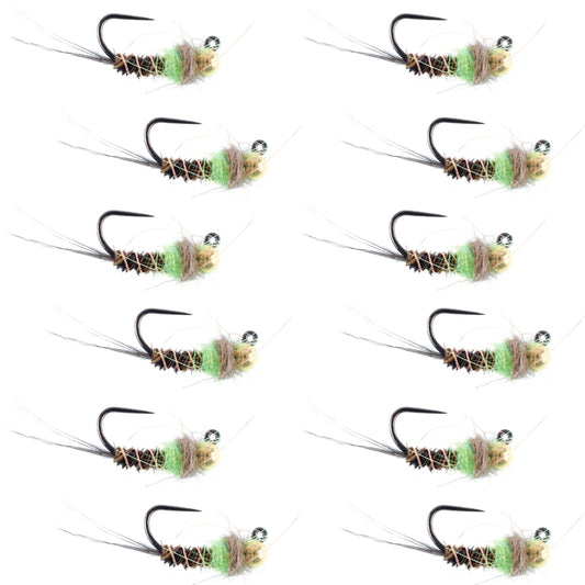 Tungsten Hot Spot Pheasant Tail Tactical Jig Euro Fly - 12 Flies Size 16