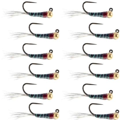 Tungsten Black Perdigon Tactical Jig Czech Euro Nymph - 12 Flies Size 18