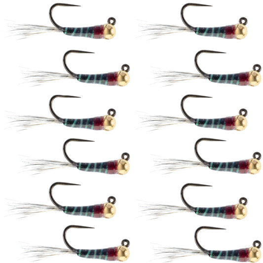 Tungsten Black Perdigon Tactical Jig Czech Euro Nymph - 12 Flies Size 18