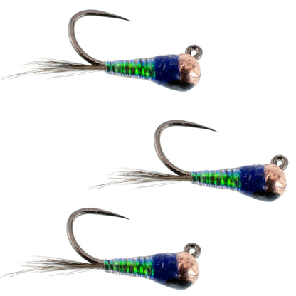 3 Pack Tungsten Gasolina Perdigon Tactical Jig Euro Nymph Fly - Size 18