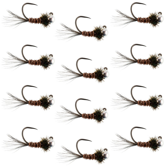 Tungsten Pheasant Tail Tactical Czech Nymph Euro Jig - 12 Flies Size 14