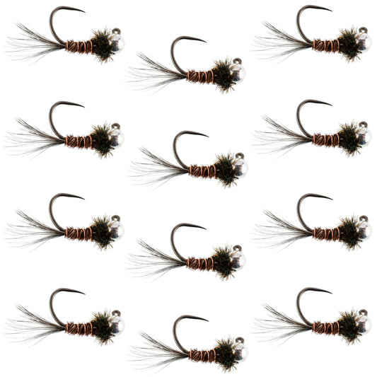 Tungsten Pheasant Tail Tactical Czech Nymph Euro Jig - 12 Flies Size 16