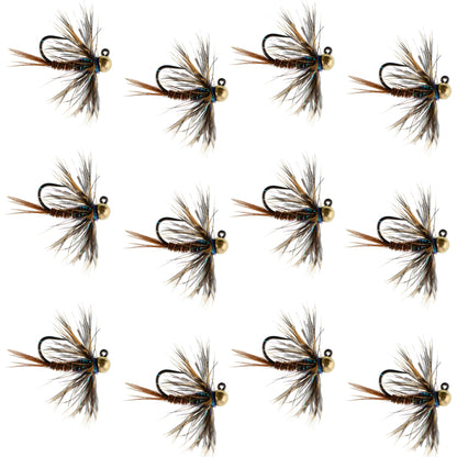 Tungsten Soft Hackle Pheasant Tail Tactical Euro Jig - 12 Flies Size 16