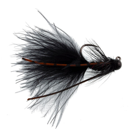 Tungsten Bead Tactical Black Mini Bugger Euro Nymph Fly - 6 Flies Size 12